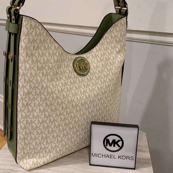 Michael Kors Handbags - Michael Kors Large Bowery Jet Set Sage Signature Hobo Tote Bag NWT
